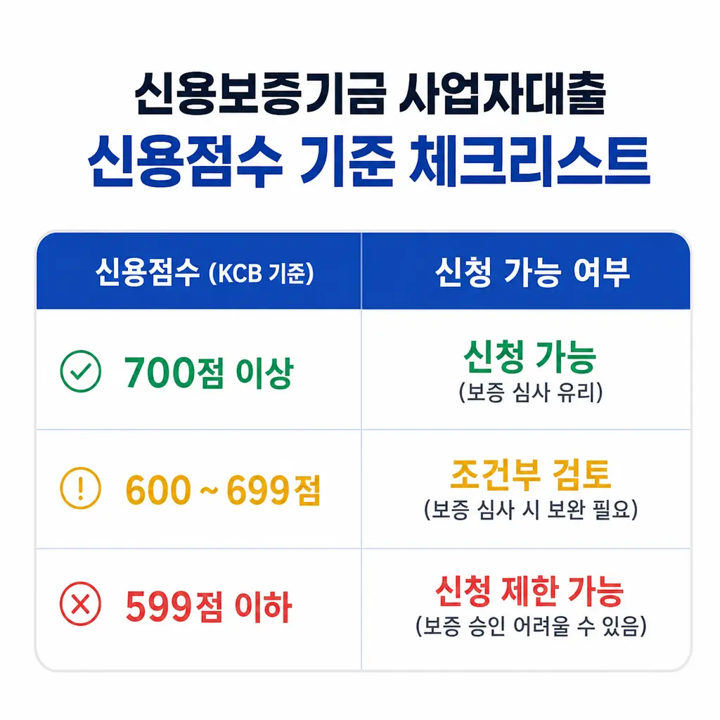 신용보증기금 사업자대출 신청 전 신용점수 기준 체크리스트