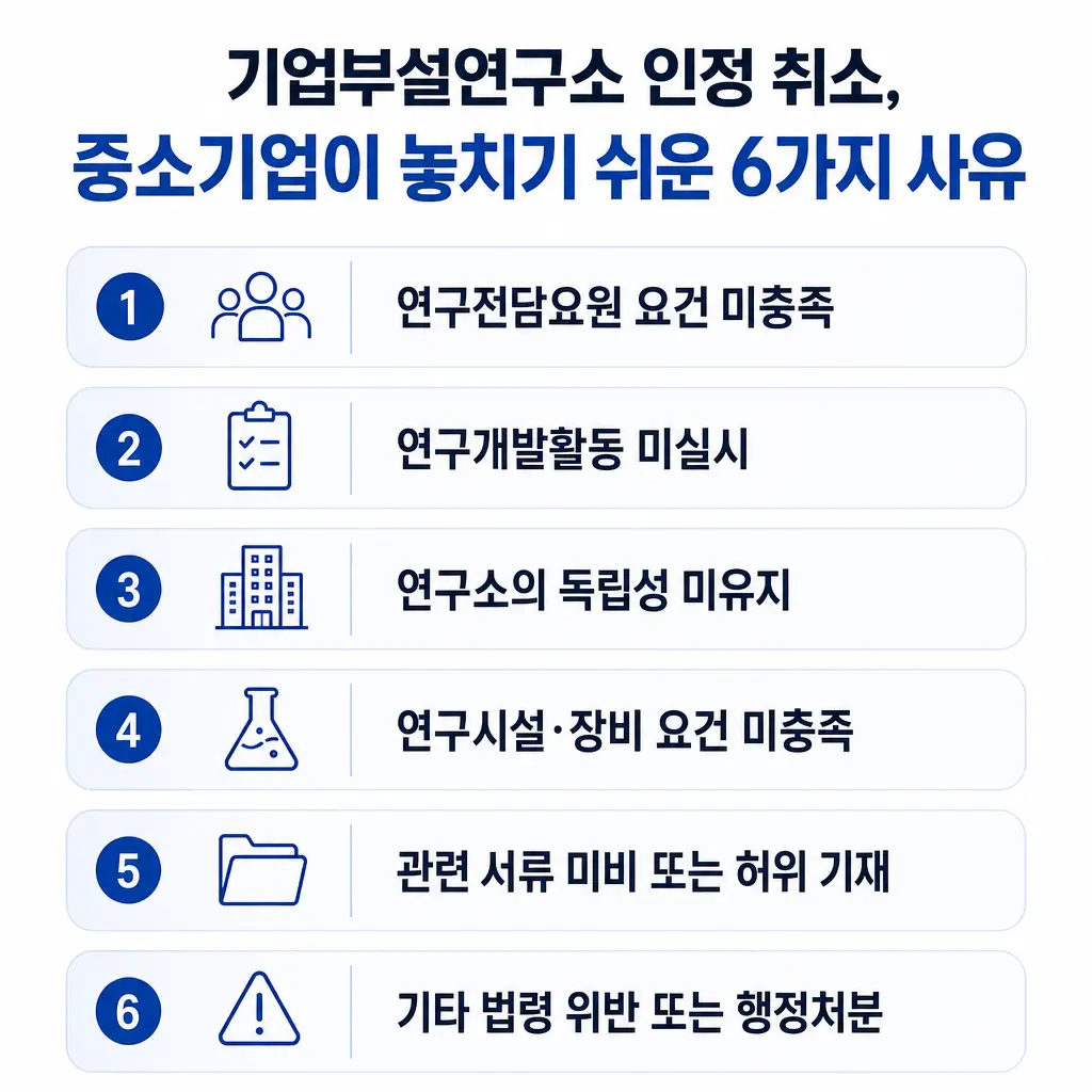 기업부설연구소 인정 취소, 중소기업이 놓치기 쉬운 6가지 사유