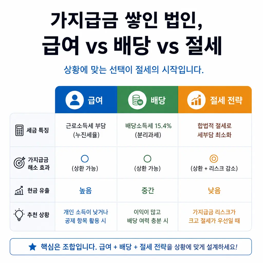 가지급금 쌓인 법인, 급여 vs 배당 vs 절세 어떤 선택이 맞을까