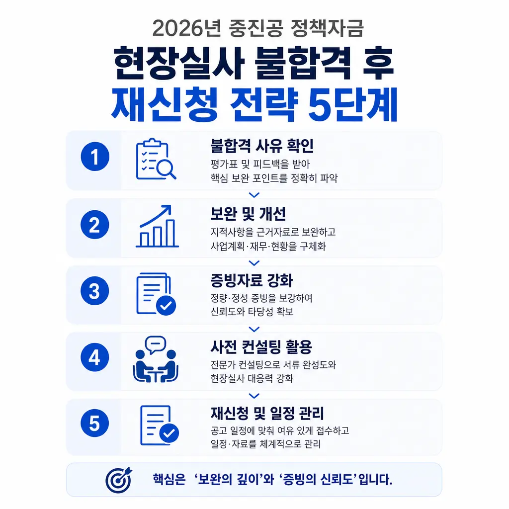 2026년 중진공 정책자금, 현장실사 불합격 후 재신청 전략