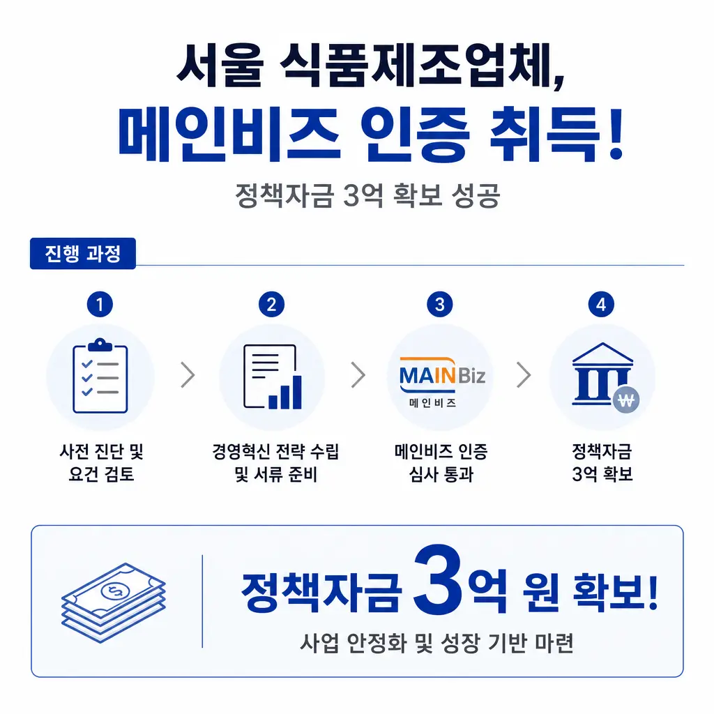 서울 식품제조업체가 메인비즈 인증 취득해 정책자금 3억 확보한 과정