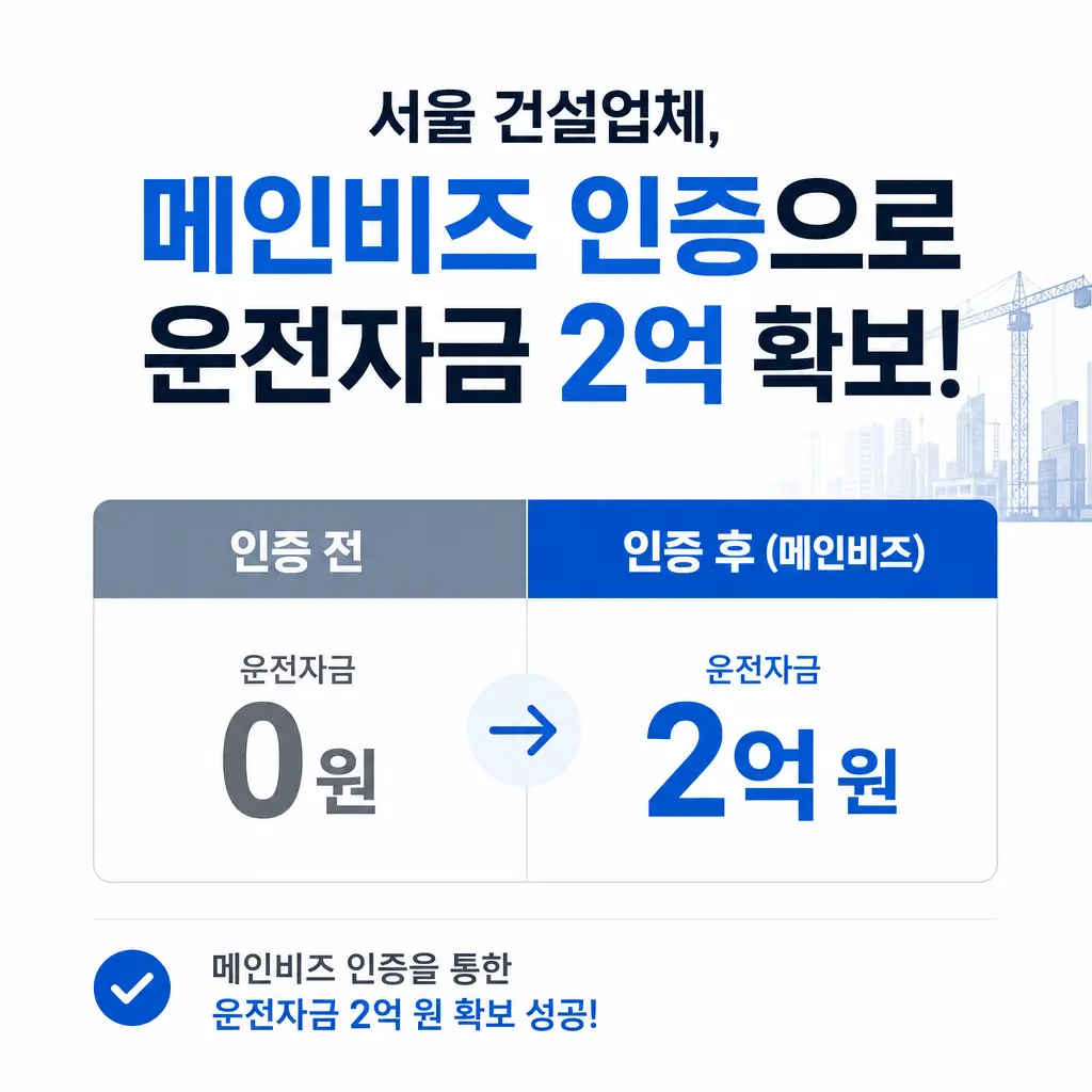 서울 건설업체, 메인비즈 인증으로 운전자금 2억 확보한 사례