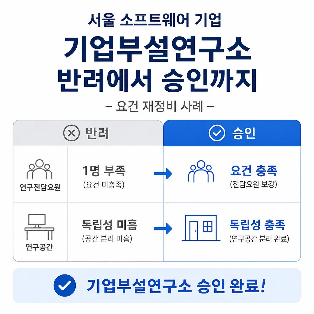서울 소프트웨어 기업이 기업부설연구소 반려에서 승인까지 – 요건 재정비 사례