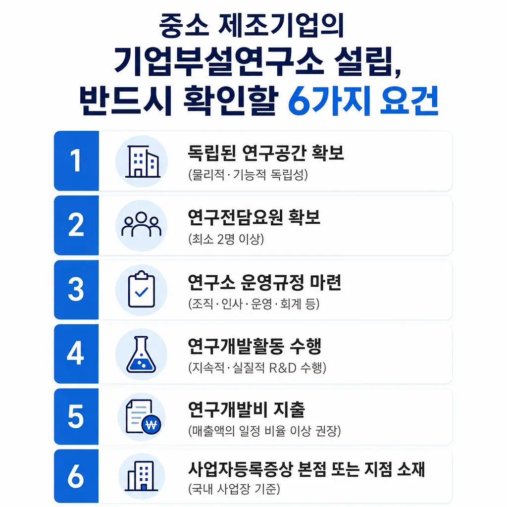 중소 제조기업의 기업부설연구소 설립, 반드시 확인할 6가지 요건
