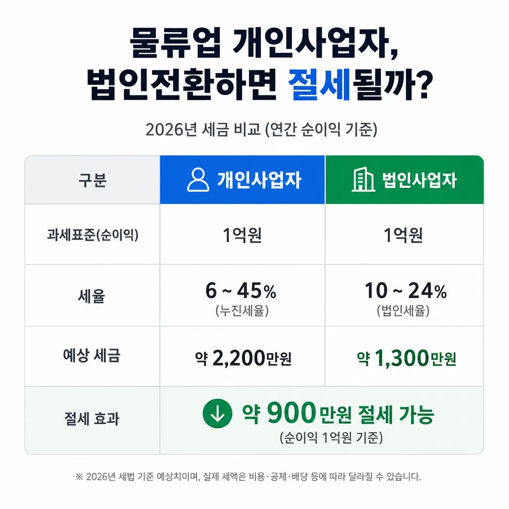 물류업 개인사업자, 법인전환하면 절세가 될까? 2026년 비교