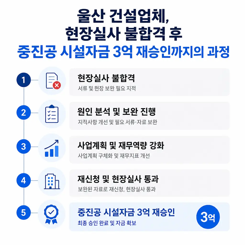울산 건설업체, 현장실사 불합격 후 중진공 시설자금 3억 재승인까지의 과정