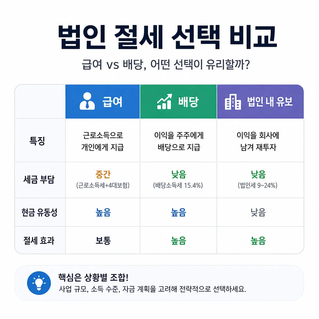 법인 절세 vs 급여 vs 배당, 개인사업자가 헷갈리는 선택