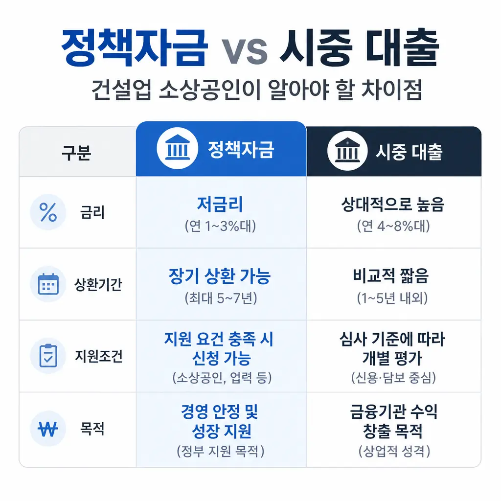 정책자금 vs 시중 대출, 건설업 소상공인이 알아야 할 차이점