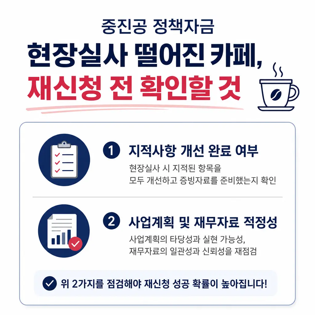 중진공 정책자금 현장실사 떨어진 카페, 재신청 전 확인할 것