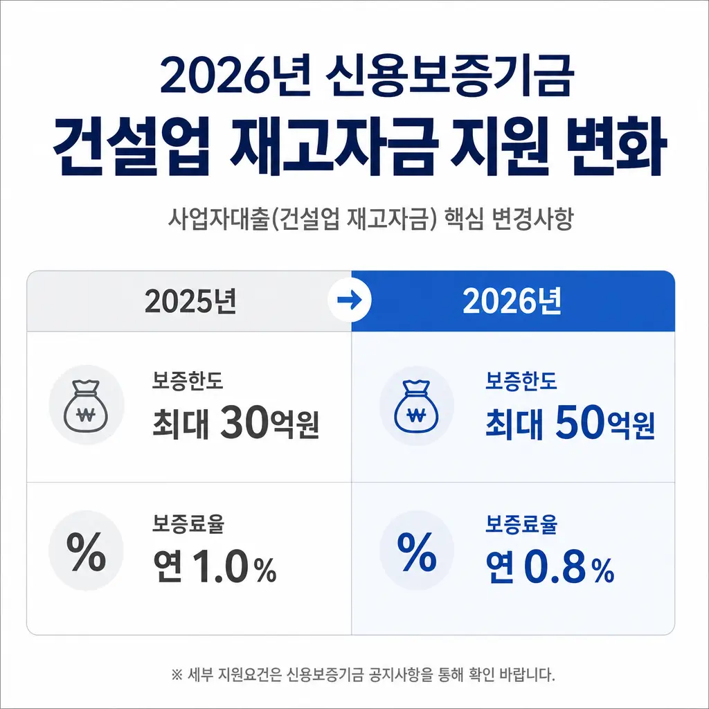 2026년 신용보증기금 사업자대출, 건설업 재고자금 지원 어떻게 바뀌나