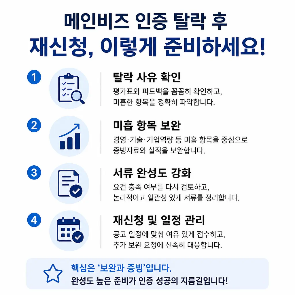 메인비즈 인증 탈락 후 재신청, 어떻게 다시 준비해야 할까?