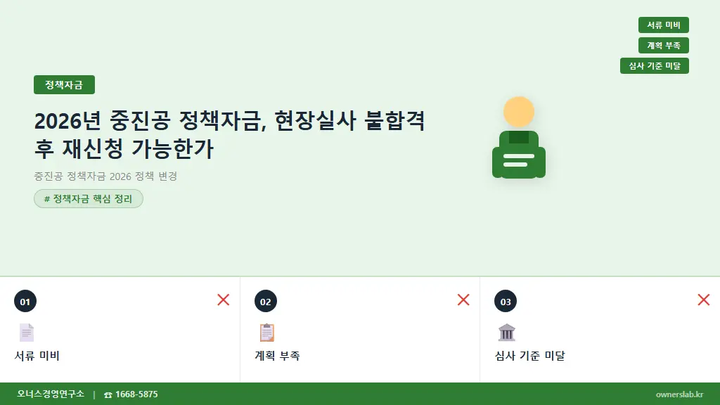 2026년 중진공 정책자금, 현장실사 불합격 후 재신청 가능한가