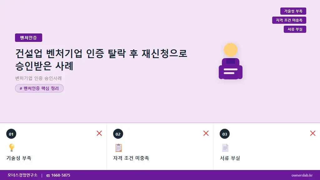 건설업 벤처기업 인증 탈락 후 재신청으로 승인받은 사례