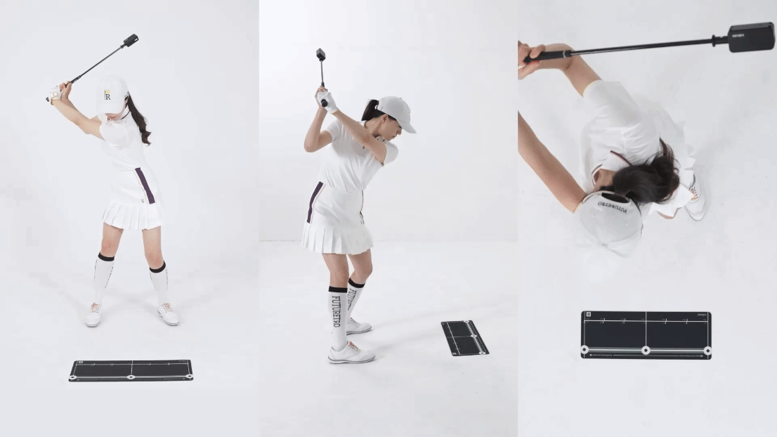 인버디 스윙으로 스윙 연습을 하는 모습