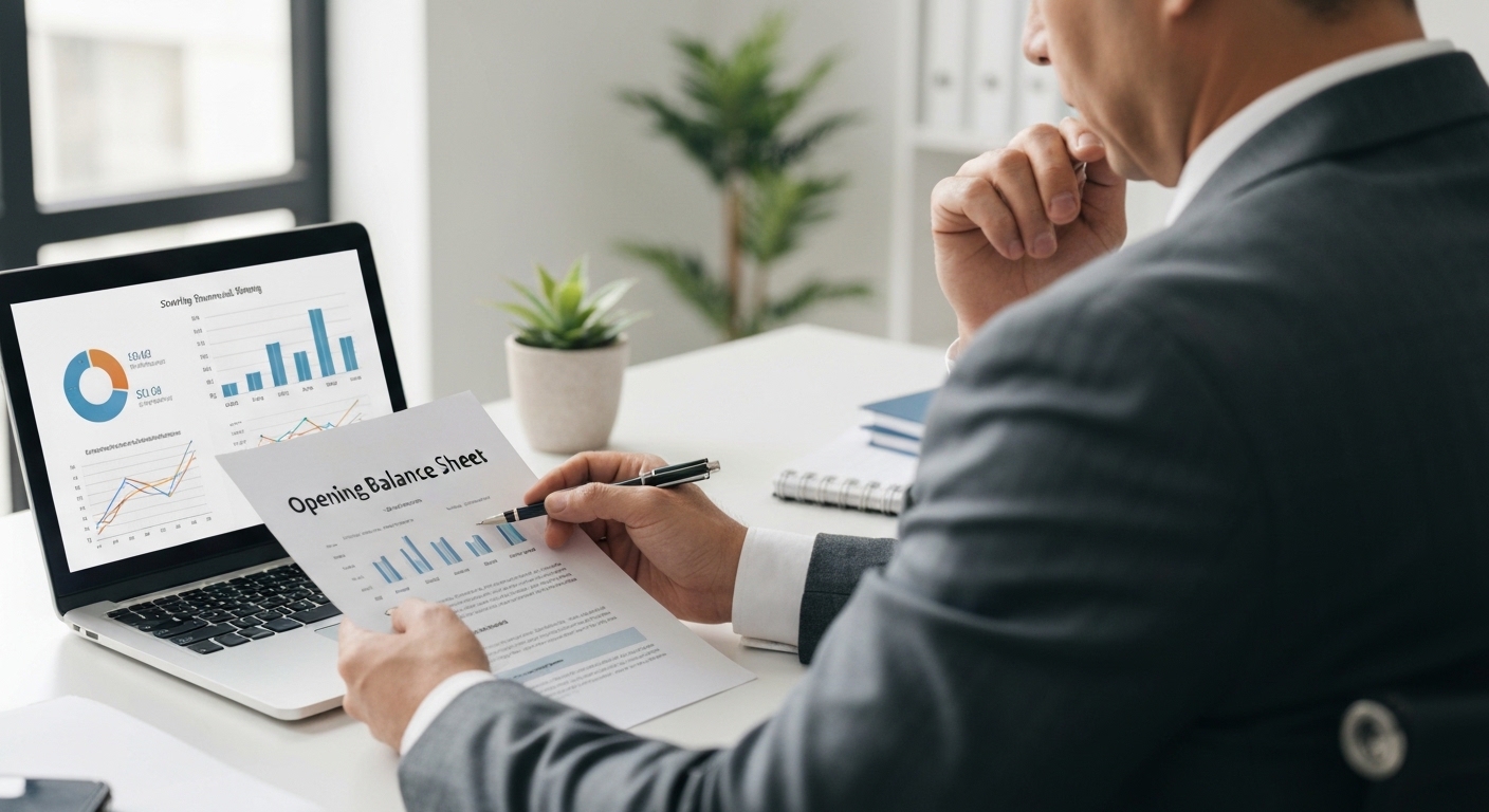 한 사업자가 개시대차대조표를 보고 있다. 개시대차대조표, 왜 중요할까?