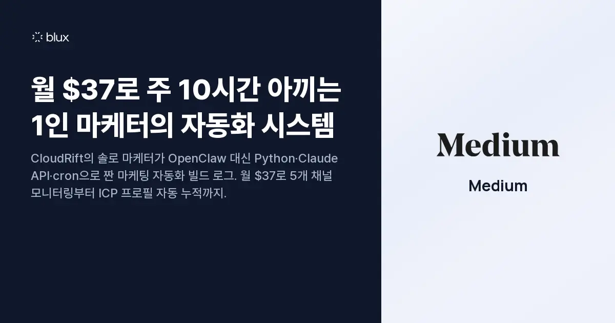 월 $37로 주 10시간 아끼는 1인 마케터의 자동화 시스템