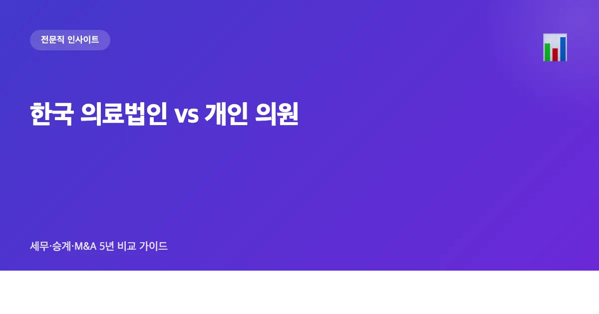 한국 의료법인 vs 개인 의원 — 세무·승계·M&A 5년 비교 가이드