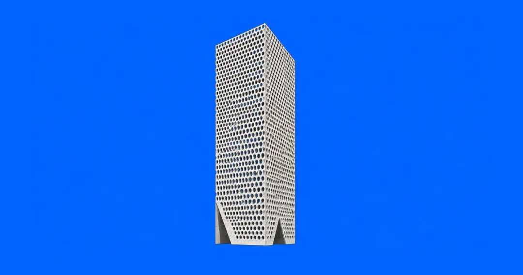 어반하이브 사무실 임대 | 원형 구멍의 콘크리트 외벽과 열린 업무공간
