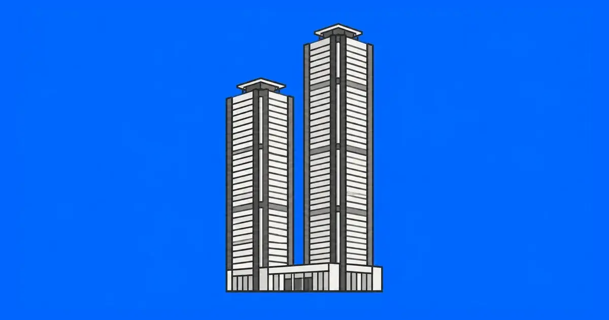 파크원 타워1 사무실 임대 | 붉은 외부 구조의 두 오피스 타워와 백화점·호텔로 이루어진 복합단지
