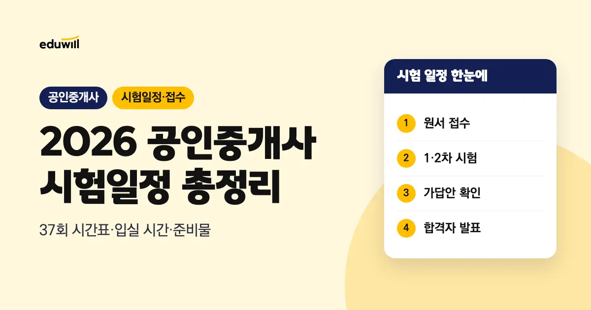 2026 공인중개사 시험일정, 37회 시간표·입실 시간·준비물 총정리