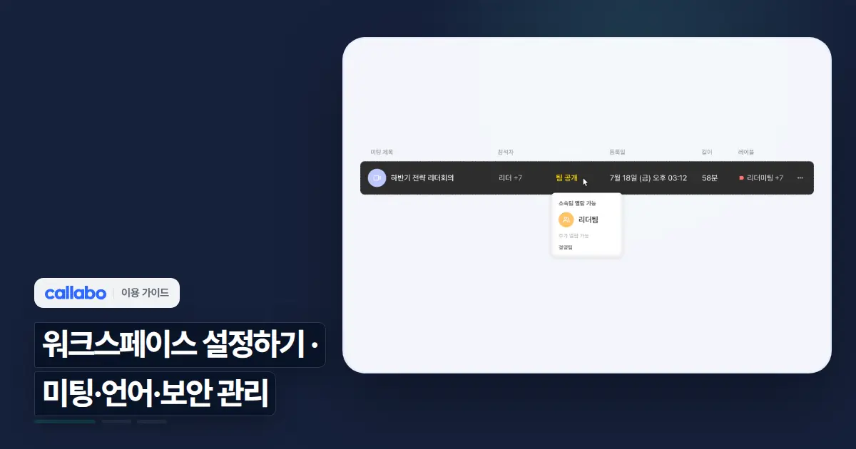 Callabo 워크스페이스 설정하기: 미팅·언어·보안 관리 가이드