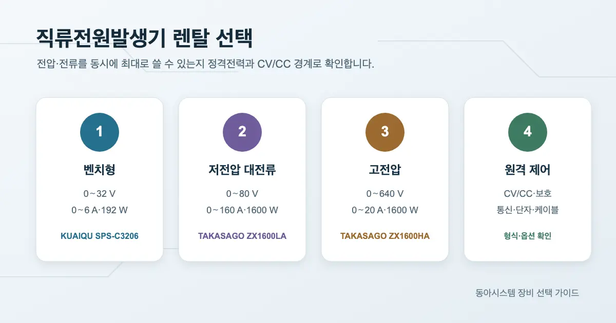 DC 전원공급기 렌탈 비교: 전압·전류·전력으로 고르는 법