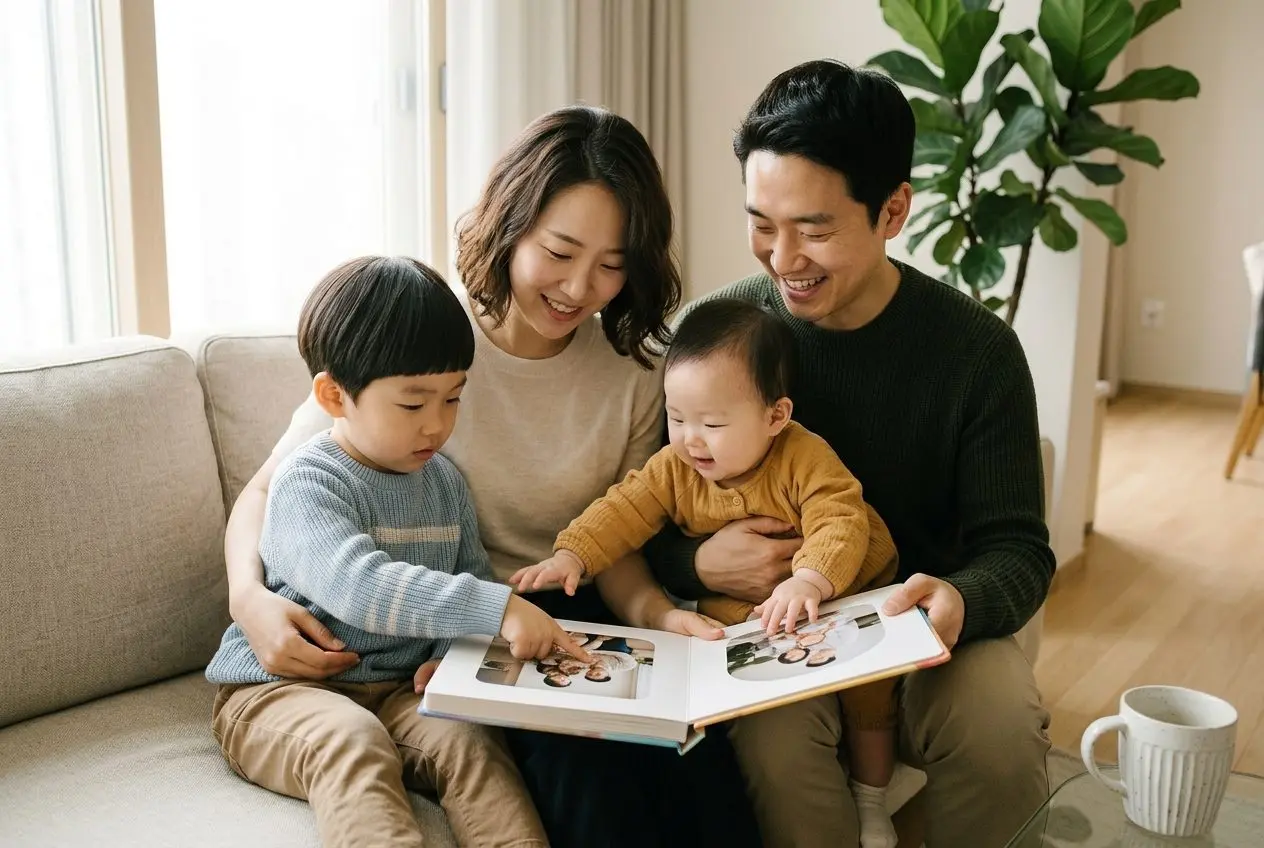 형제·남매가 함께 보는 아기 보드북 — 둘째 맞이, 우리 가족 사진 한 권에 (2026)