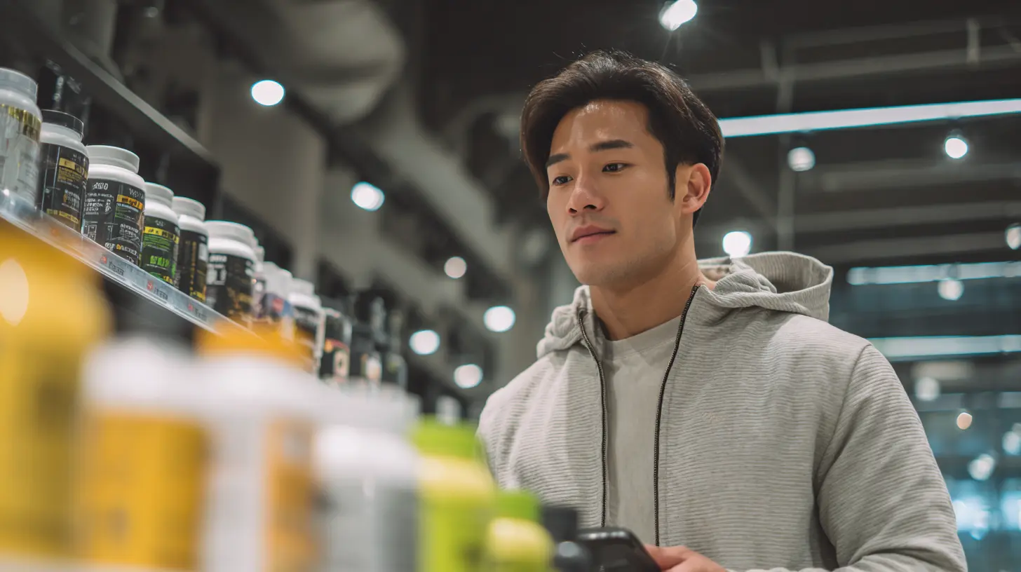 프로틴 파우더 제품을 고르는 모습