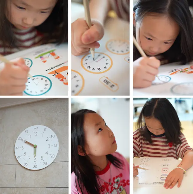 처음으로 진지하게 시계보기 공부를 하는 하이의 모습