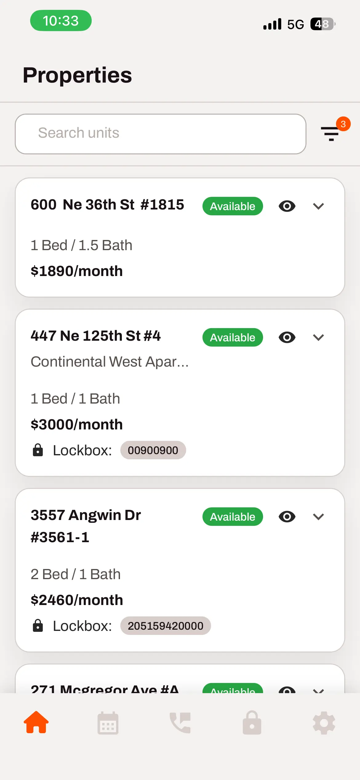 Click on the eye icon to see property listings. 