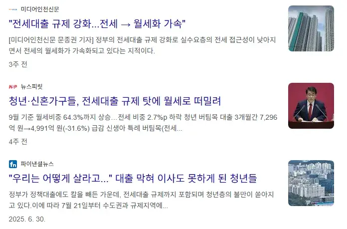 2025 청년 버팀목 전세대출 규제 강화 문제점을 담은 언론 기사