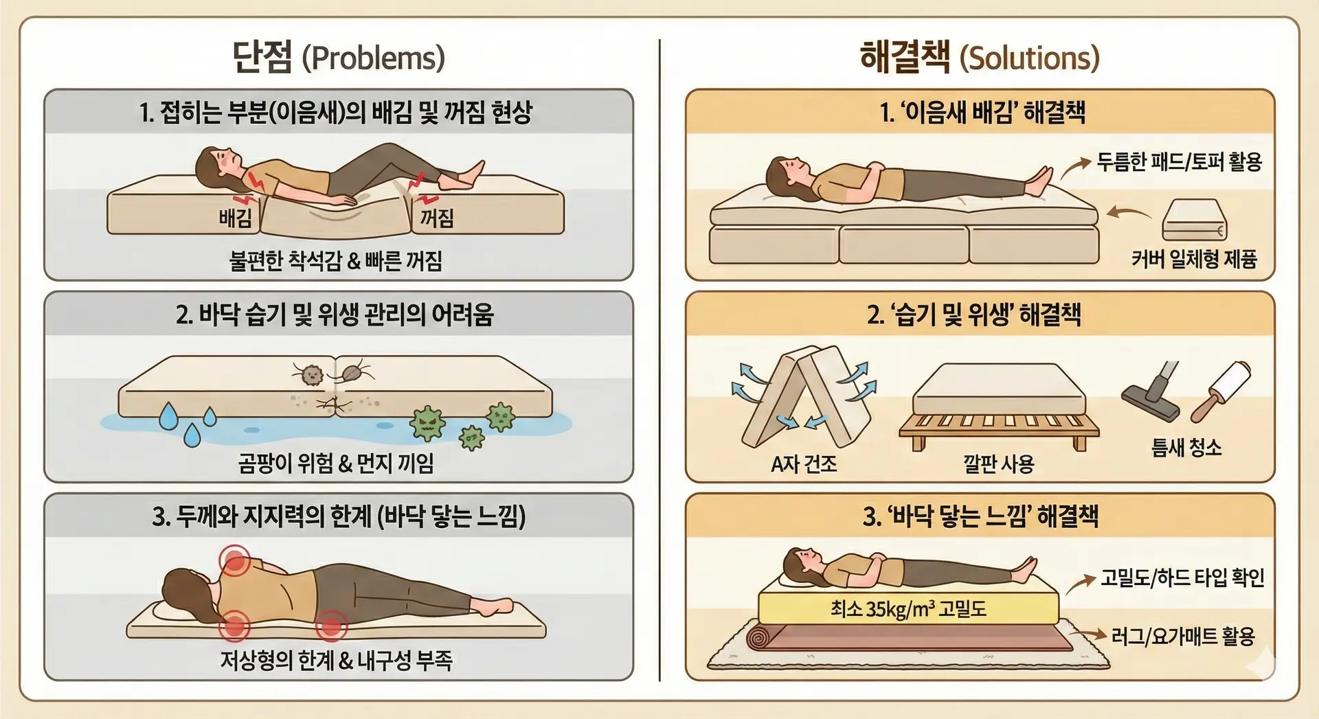 1인용 접이식 매트리스 단점 및 해결법