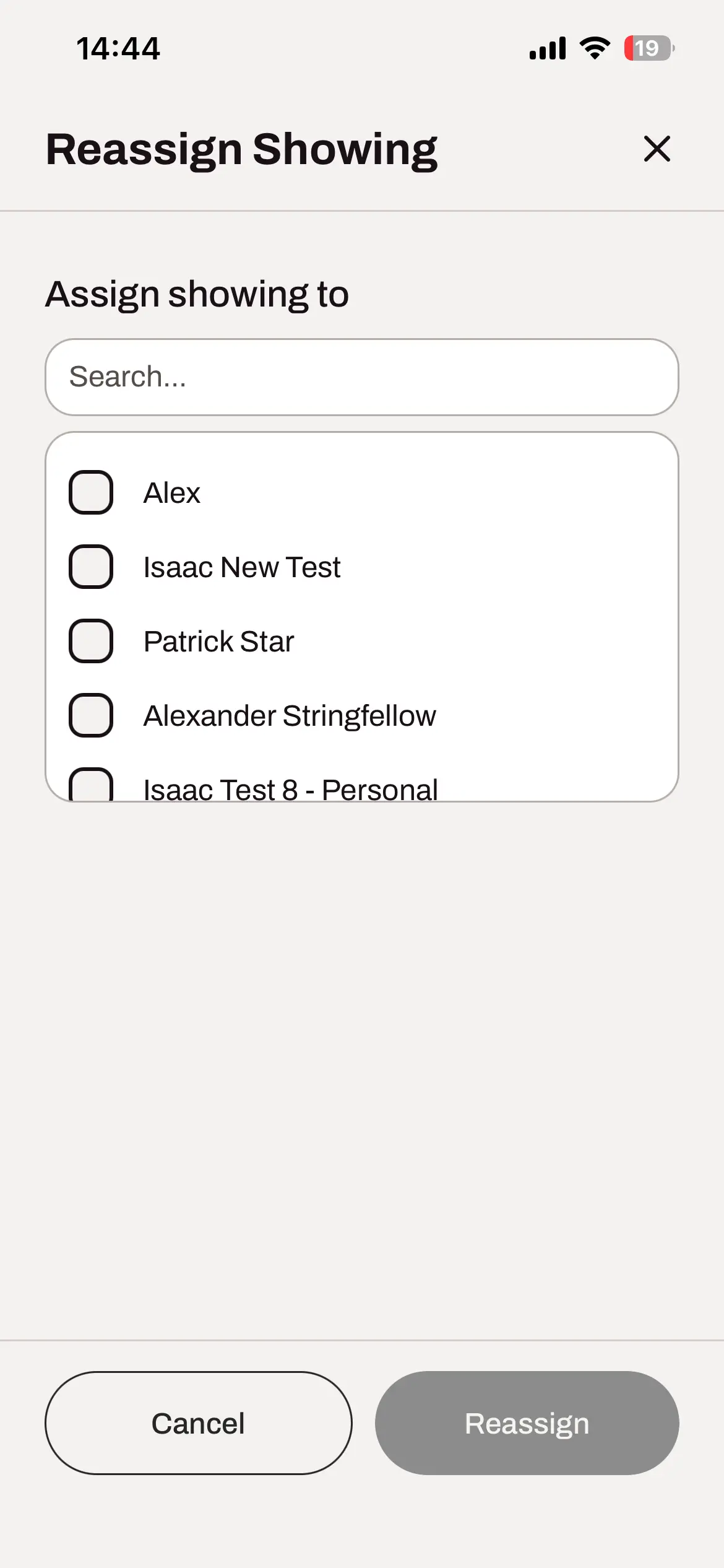 You can now reassign showings in the app. 