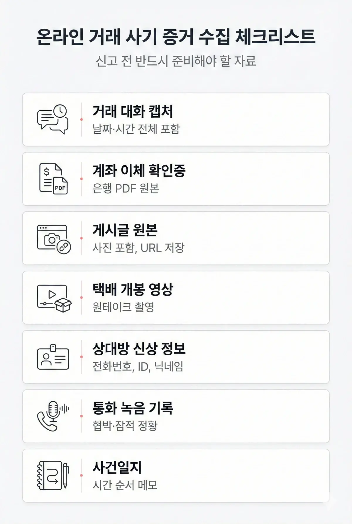 중고거래 사기 신고 필수 증거 모음 체크리스트