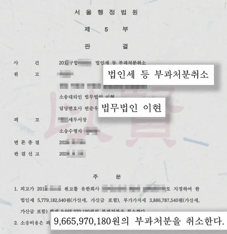 법인세 취소 판결문 1