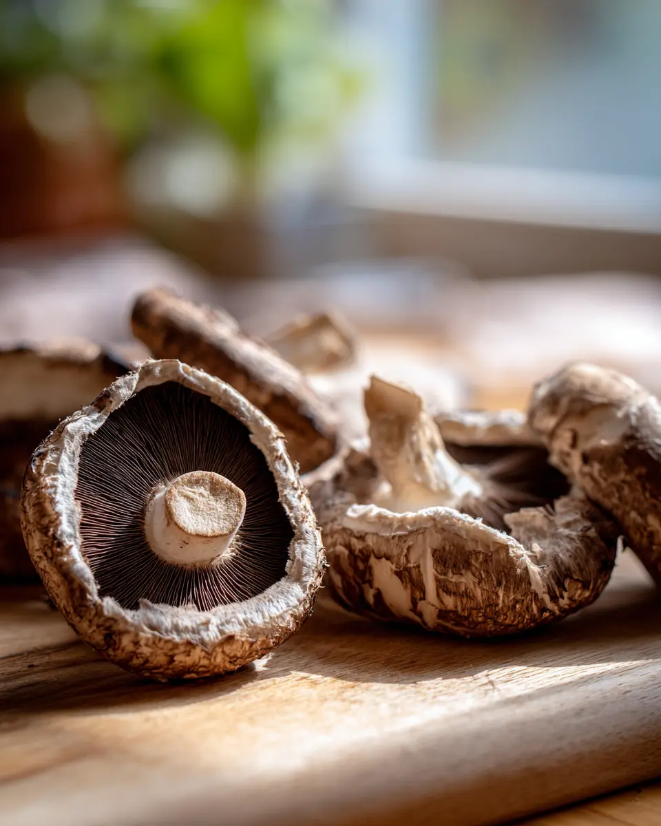 강아지에게 유익한 베타글루칸과 레티난 등 풍부한 영양 성분을 함유한 신선한 표고버섯의 상세 모습