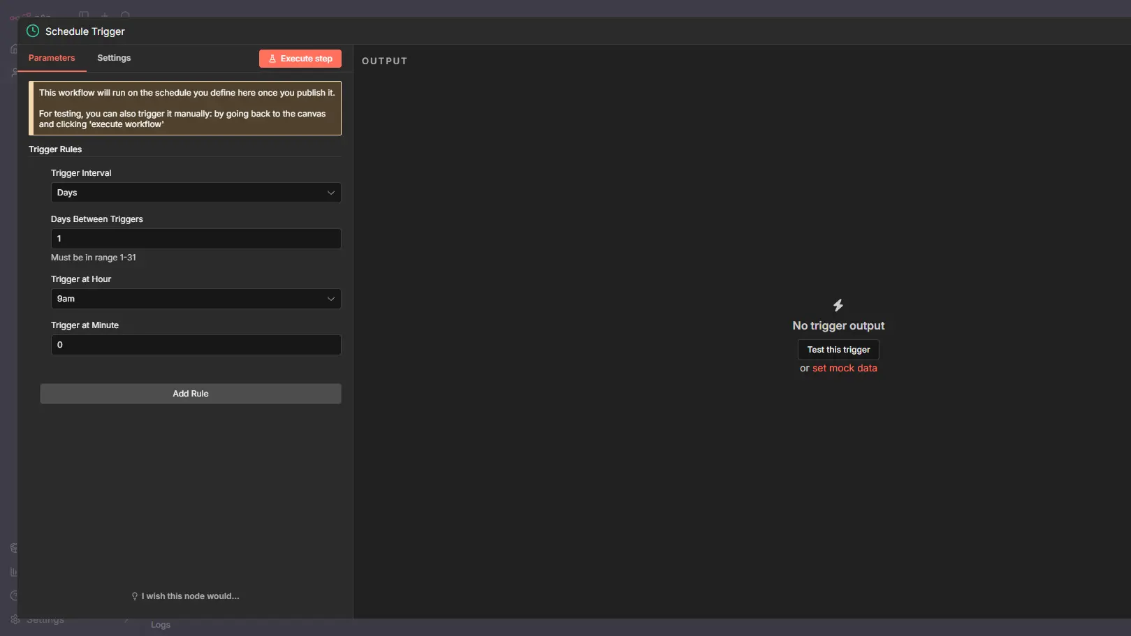 n8n 스케줄 트리거 화면