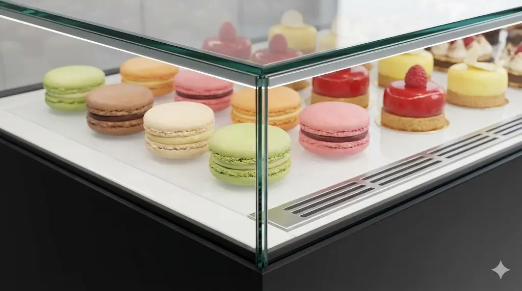 테두리가 없어 상품이 공중에 떠 있는 듯한 시각적 효과를 주는 프레임리스 쇼케이스 상세 컷