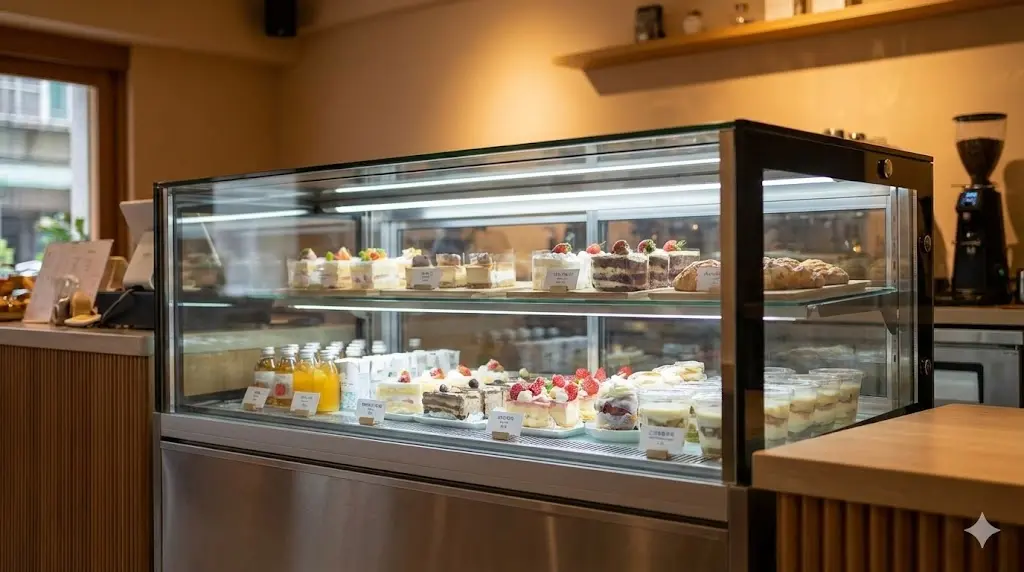 결로 방지 기술로 습기 없이 투명하게 유지되는 프레임리스 쇼케이스 내부 진열 상품