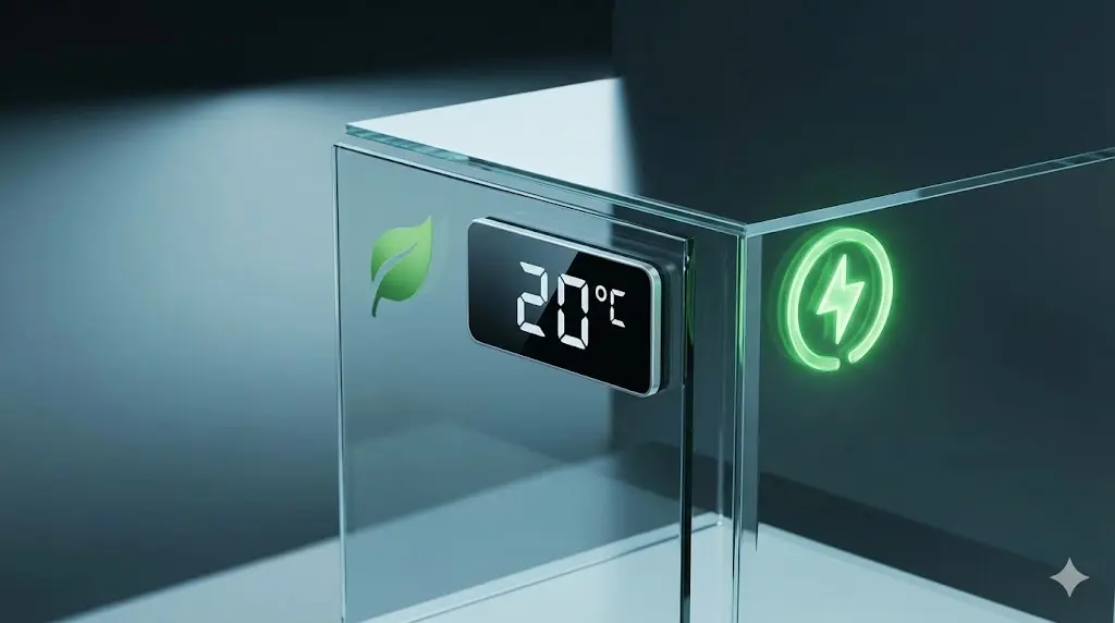 에너지 효율을 높여주는 스마트 인버터 기술이 적용된 쇼케이스의 디지털 온도 표시창