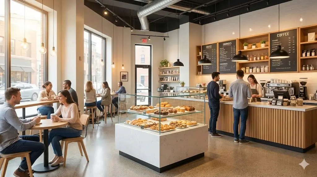 프레임리스 쇼케이스 도입으로 성공적인 매출을 올리는 활기찬 분위기의 매장 인테리어