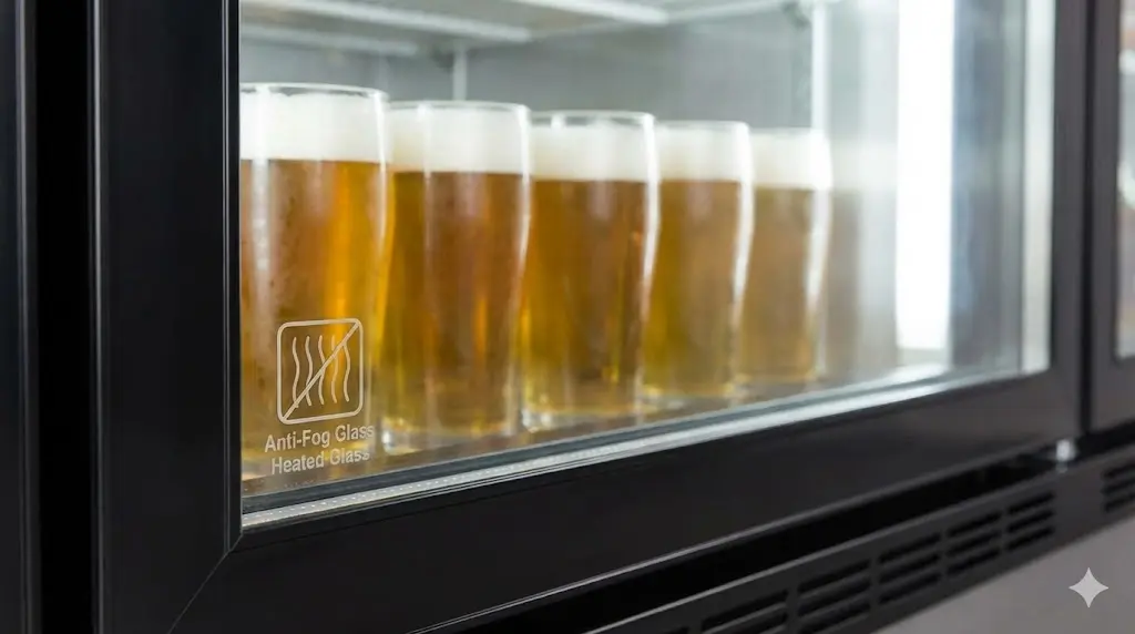 이중 페어 유리 기술이 적용되어 결로 없이 투명한 수입맥주 냉장고 도어