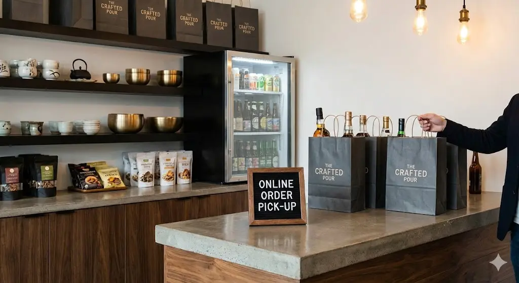 온라인 주문 후 매장에서 픽업하는 모습과 고급스러운 포장을 보여주어 선물용 수요를 자극합니다.