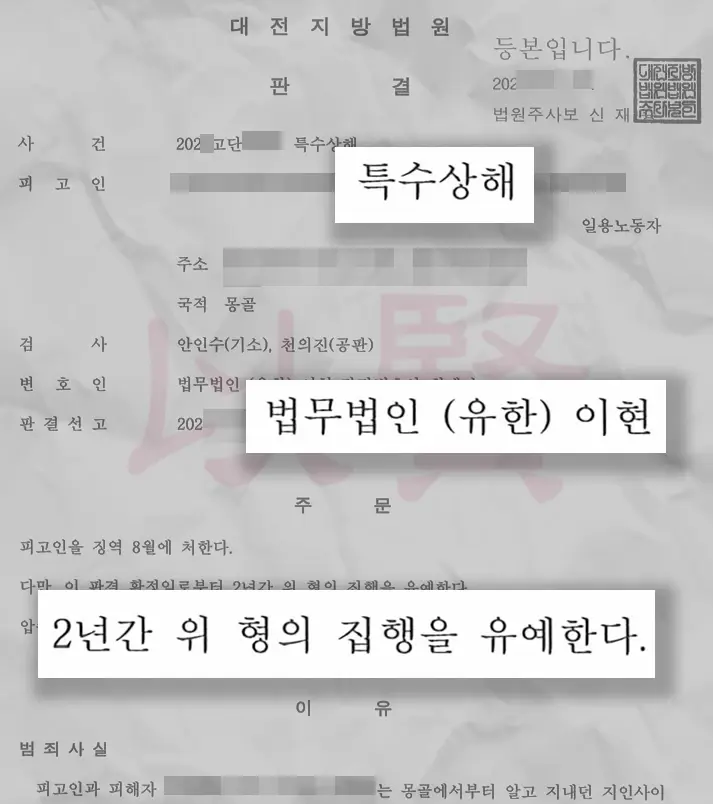 외국인 노동자 특수상해 혐의 집행유예 성공 사례 
