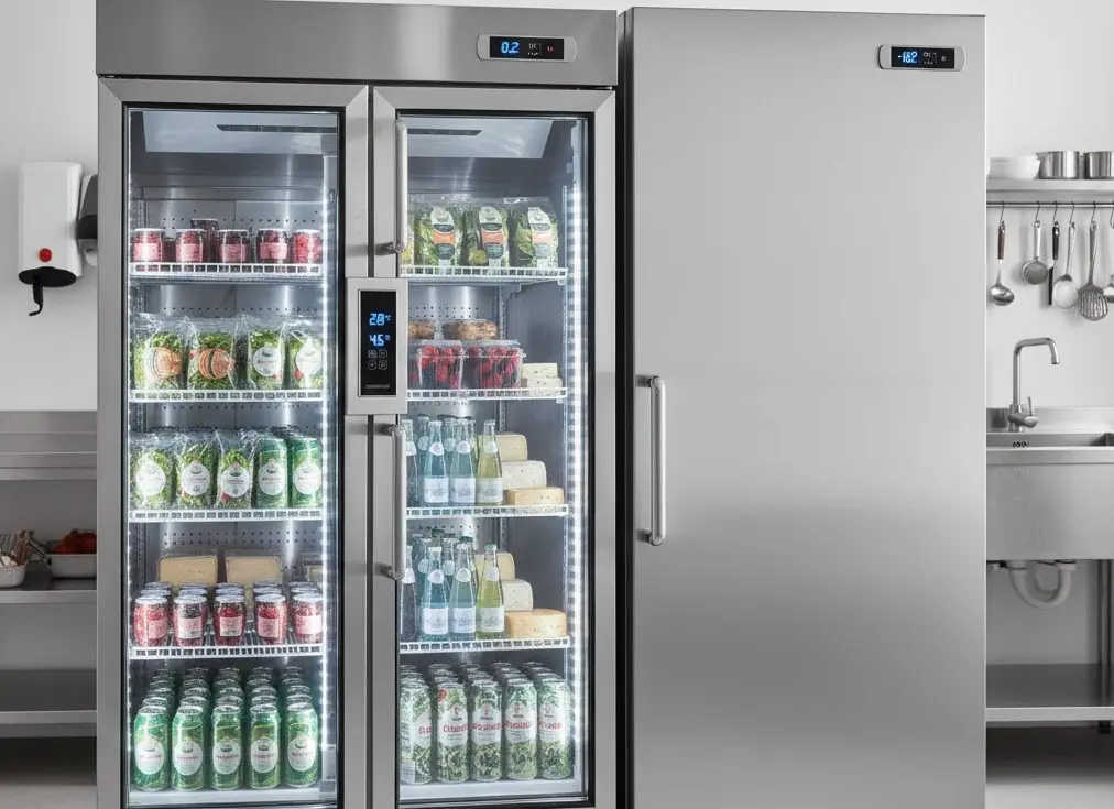 유리문 쇼케이스와 솔리드문 업소용 냉장고 비교