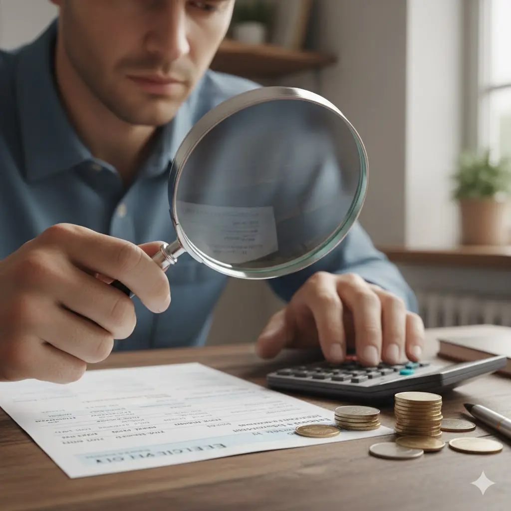 전기요금 고지서를 꼼꼼하게 따져보는 모습