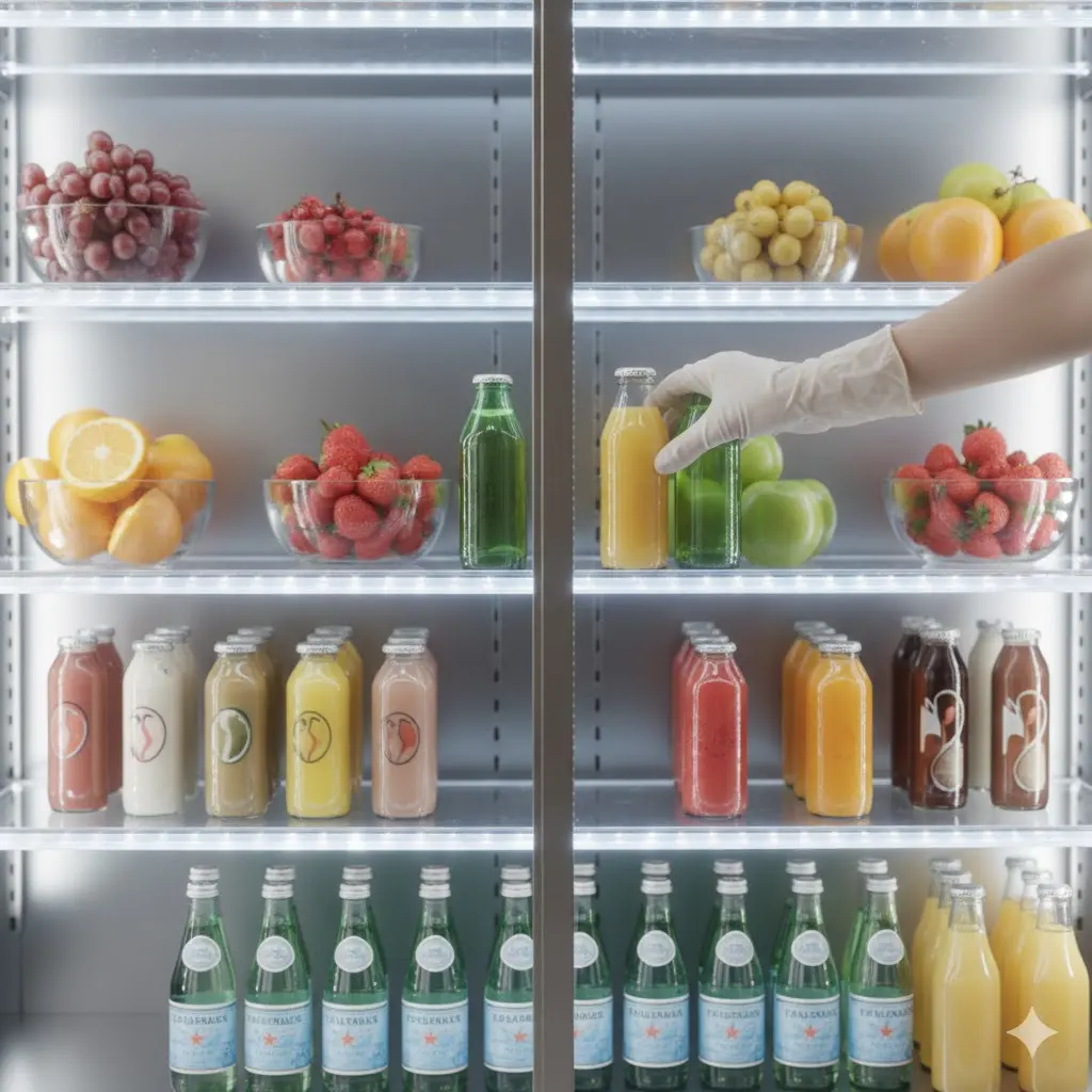 진열된 제품 간격을 조정하여 달그락거리는 소음을 방지하는 모습