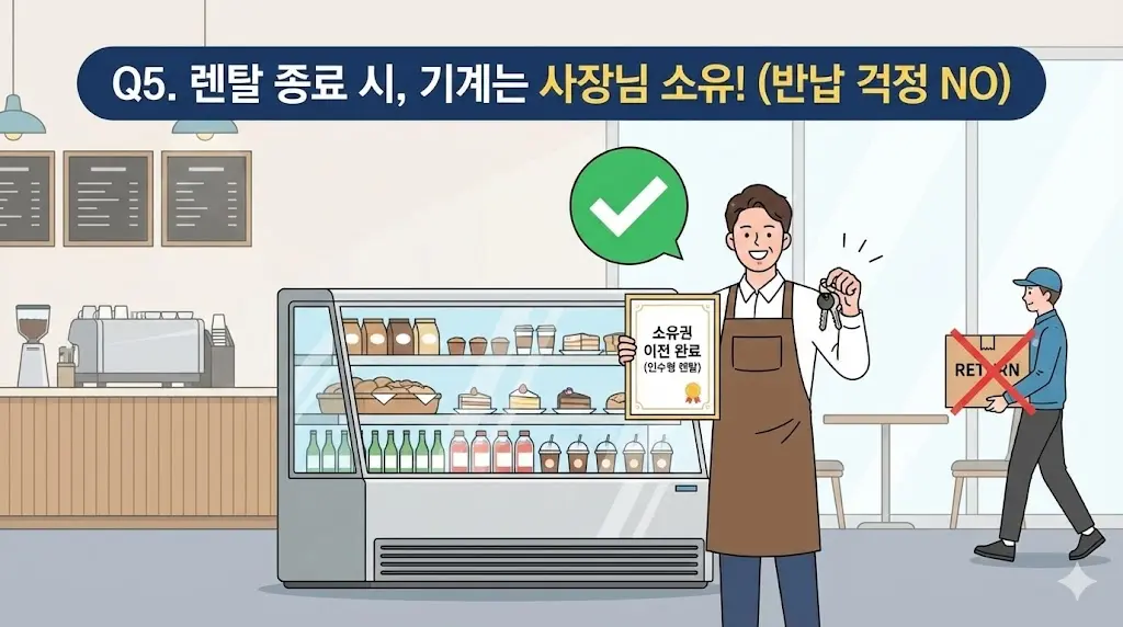 렌탈 기간 종료 후 반납 걱정 없이 소유권이 이전되는 '인수형 렌탈' 혜택을 강조한 이미지입니다니다.