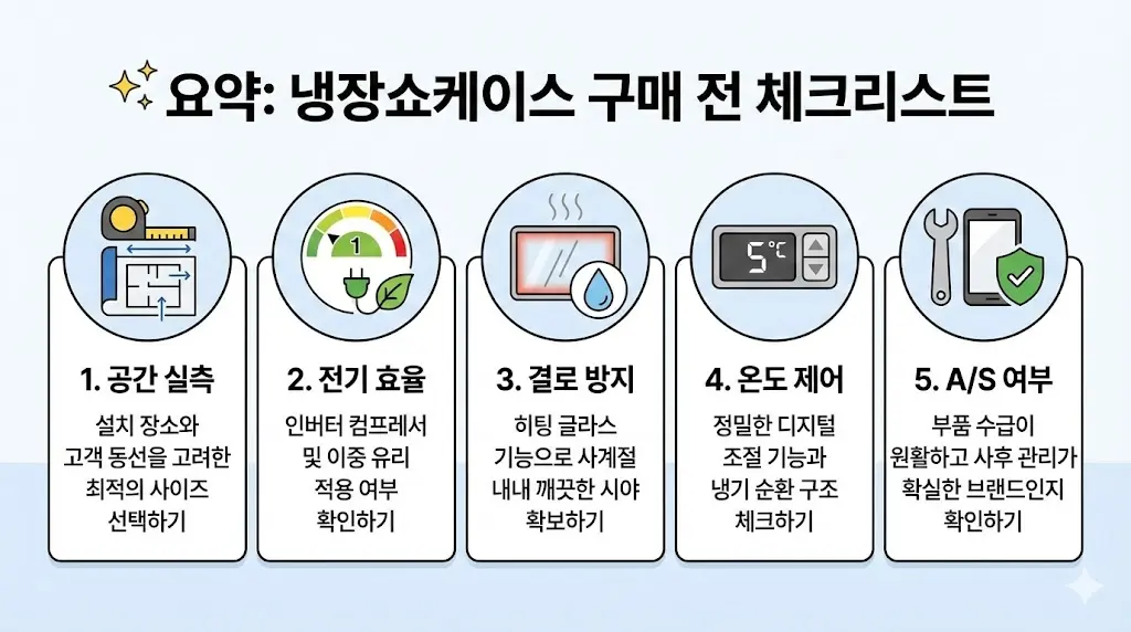 냉장쇼케이스 구매 전 체크리스트 인포그래픽.