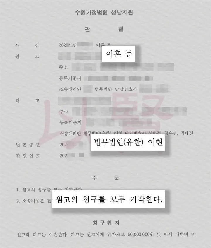 이혼 청구 소송 기각 판결